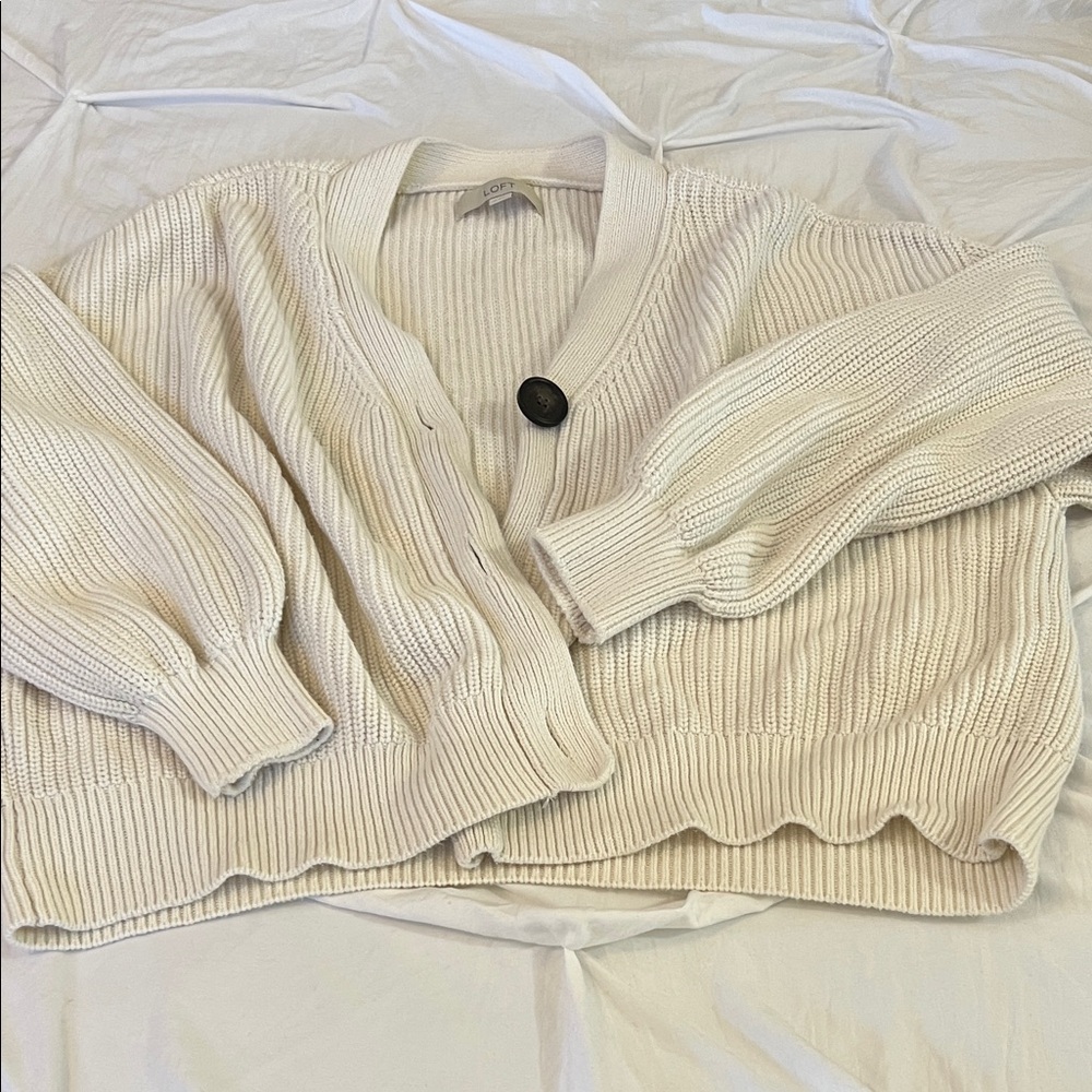 LOFT Cream Ribbed Women's Cardigan